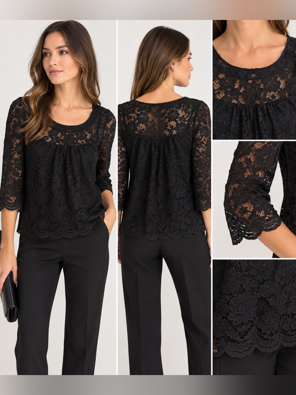 DVF Diane von Furstenberg Elisabetta Black Floral Lace Blouse Top Size 4